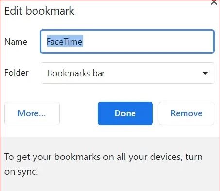 FaceTime Bookmark to Google Chrome on Window PC