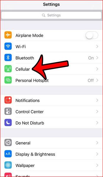 Select the Cellular option near the top of the screen