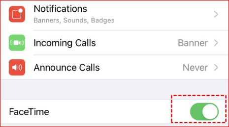 Disable and re-enable Facetime on iPhone