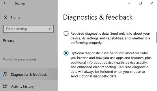 Enable Optional Diagnostic Data Sharing